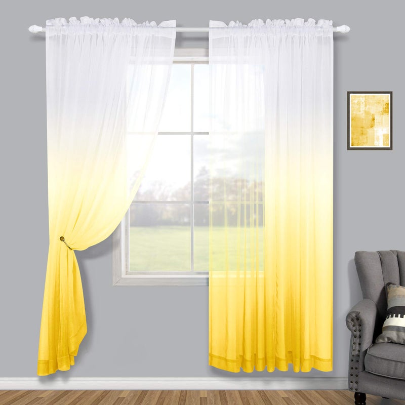 KOUFALL Spring Yellow Sheer Curtains 84 Inches Long, Bright Yellow and White Summer Curtains for Living Room, 2 Panel Set, Lemon Yellow - Image 5